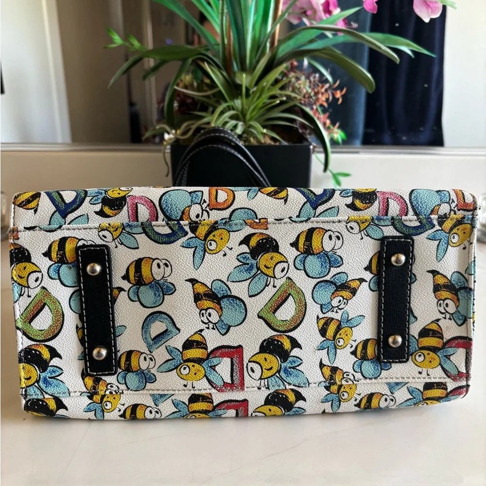 Dooney & Bourke White Bee Print Medium Tote W/Coin Purse - Picture 6 of 16